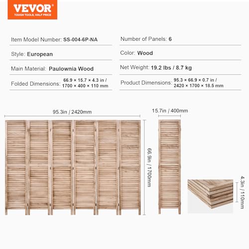 Wood Room Divider, 4 Panel Folding Privacy Screen, 66.9 Inches Tall, Indoor Wooden Partition A907