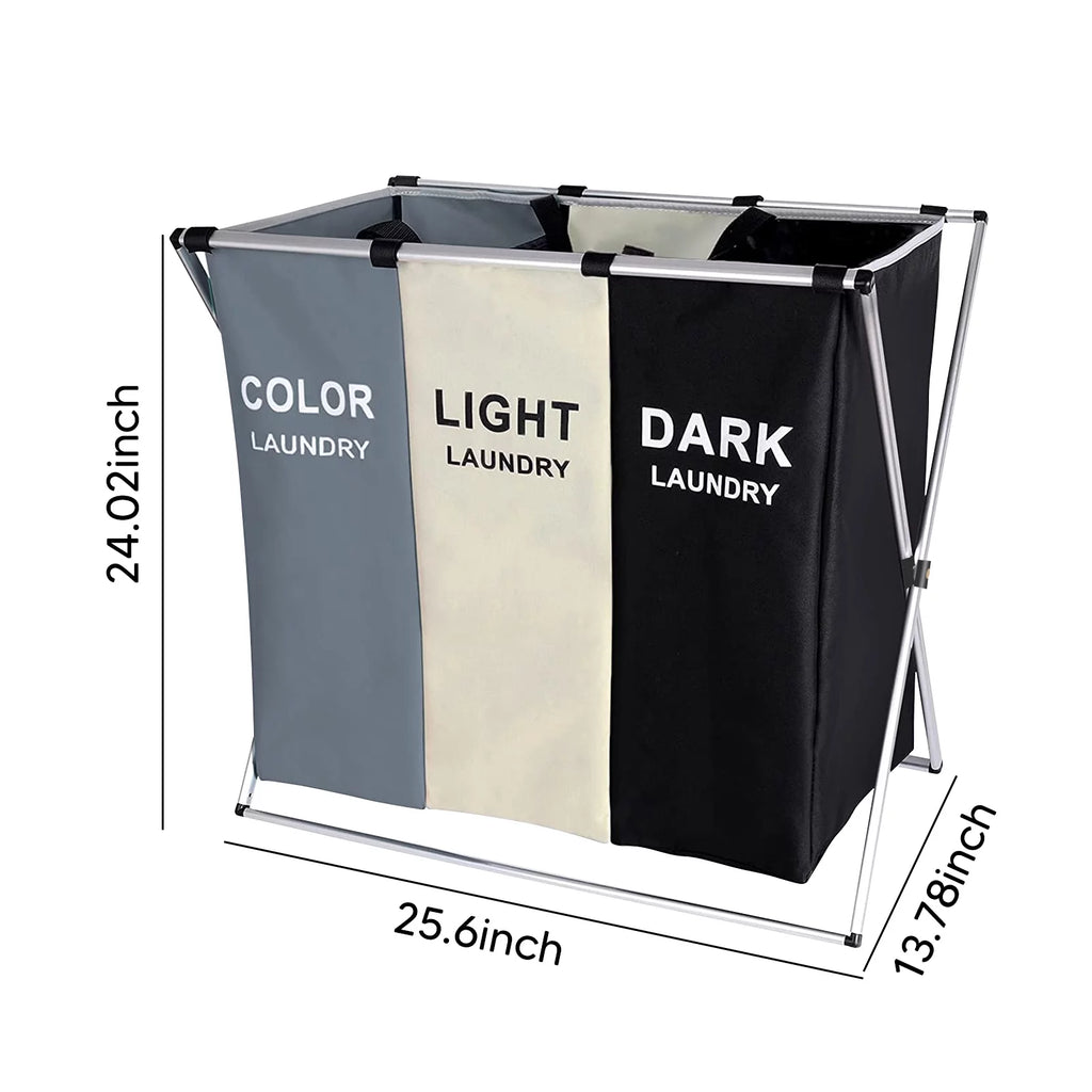 Laundry Hamper Sorter, 145L 3 Section Rolling Laundry Basket with Wheels and Removable Bags B237