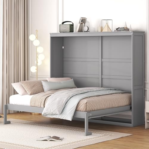 Modern Farmhouse Solid Wood Murphy Cabinet Bed Queen K425