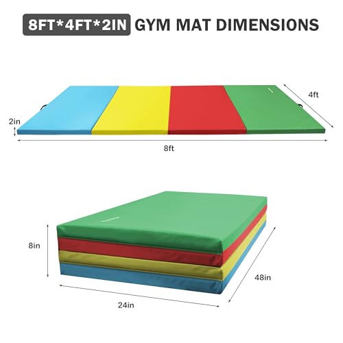 Folding Exercise Gymnastics Mat, 4x8x2 Inch, High-Density Anti-Tear, Portable with Carrying Handles J951