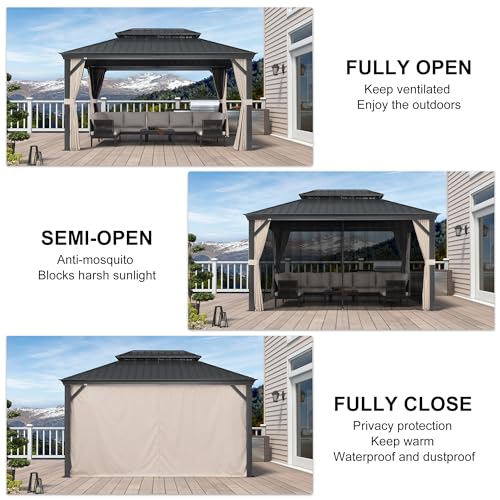 10' x 14' Permanent Hardtop Gazebo with Galvanized Steel Double Roof, Curtains and Netting Included M96664
