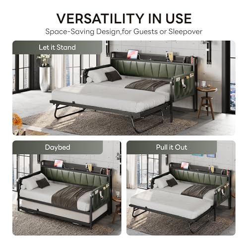 Daybed with Trundle and Storage Headboard, Twin Size, Grey M473750