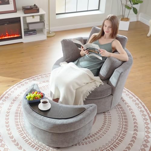 Swivel Barrel Chair with Ottoman for Living Room Bedroom, White W553228