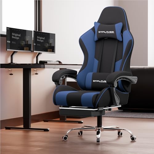 Gaming Chair with Footrest and Lumbar Support, Height Adjustable, 360° Swivel, Blue U7447