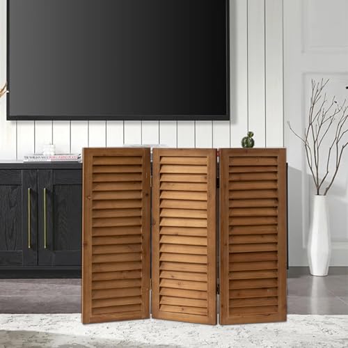 Wood Short Room Divider 3 Panel, 2.6 Ft Tall Folding Partition, White Freestanding Wall for Home Office J532