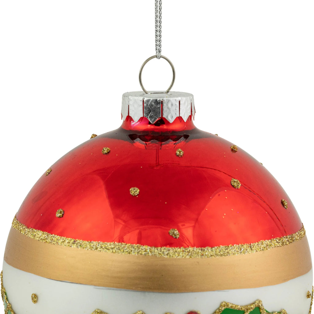 Set of 2 Glittered Christmas Glass Ball Ornaments 4" E23428
