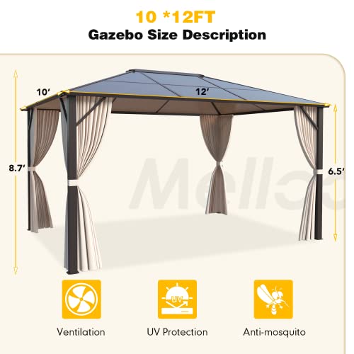 10'x13' Hardtop Gazebo with Polycarbonate Double Roof, Aluminum Frame, Curtains and Netting N263