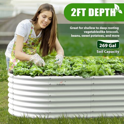 Galvanized Raised Garden Bed Oval Metal Planter Box for Vegetables Flowers A9593