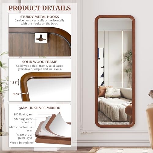 63"x18" Wooden Full Length Mirror, Standing Floor Mirror, Wall-Mounted A4496