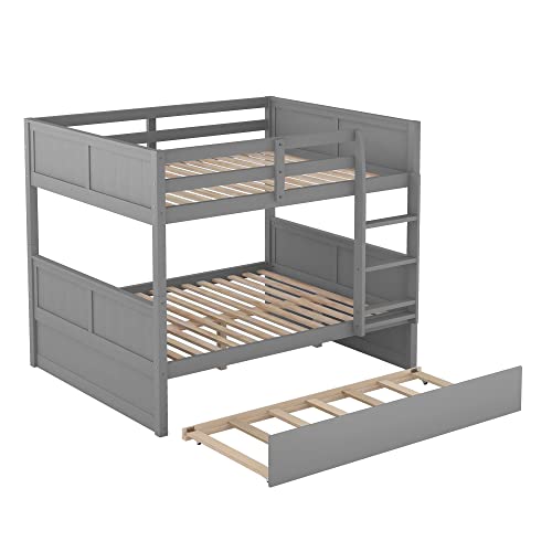 Twin Over Full Bunk Bed with Slide and Stairs for Kids E212