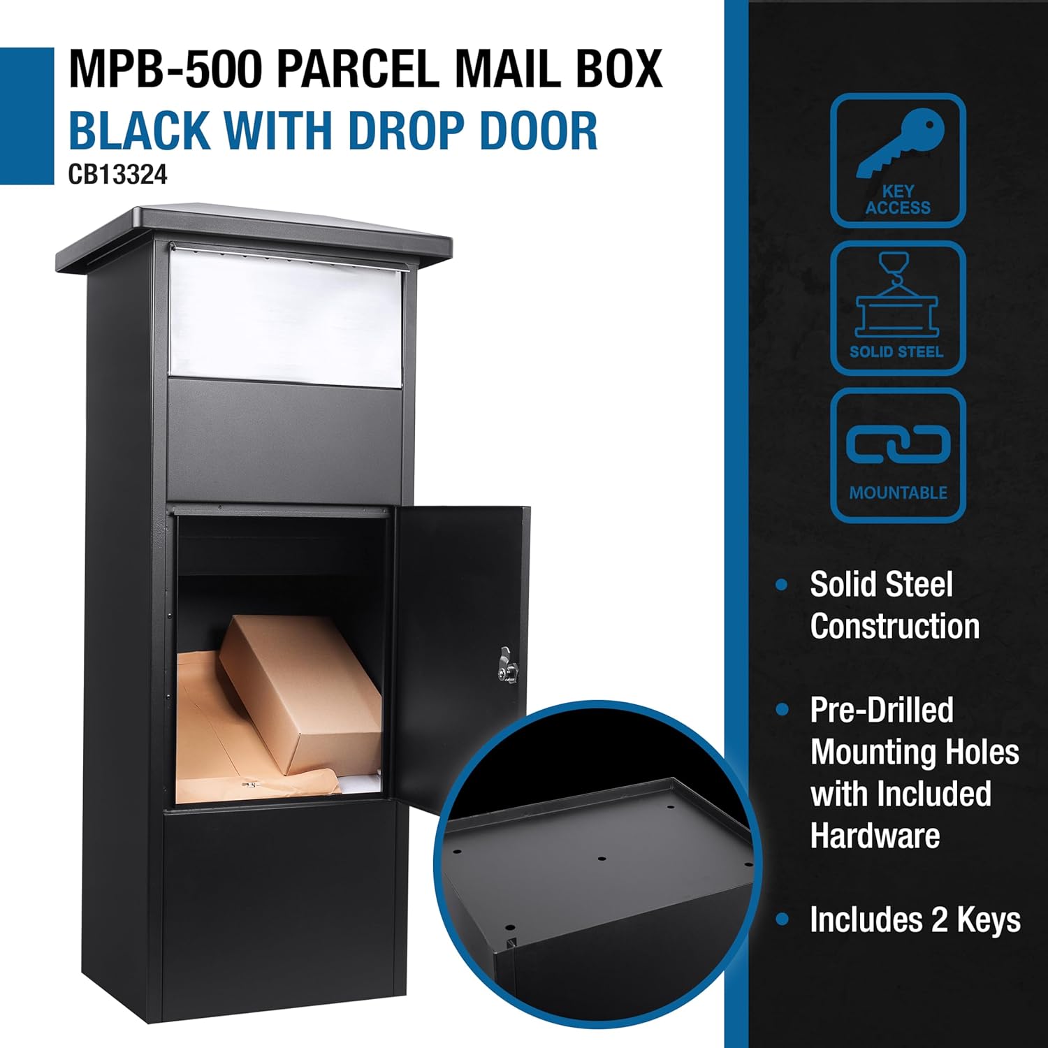 Steel Parcel Drop Box with Tamper-Resistant Slot & Key Lock E22551