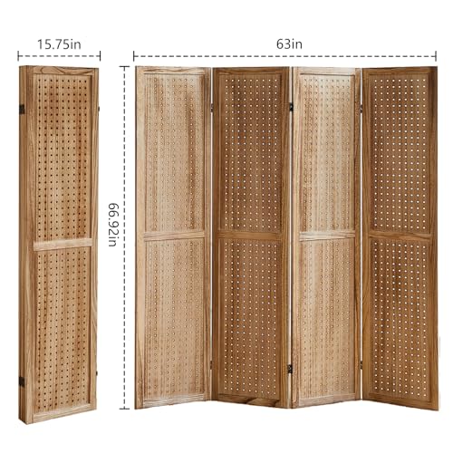 Wooden Pegboard Room Divider, 5.6Ft Folding Privacy Screen P5676