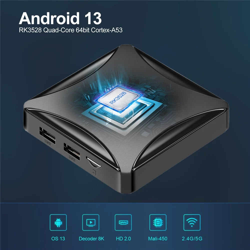 TV Box 4GB RAM 64GB ROM Quad-Core WiFi 8K HDR10+ Z42856