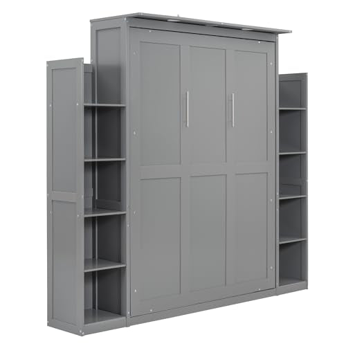 Full Size Murphy Bed with Shelves and LED Lights W133815