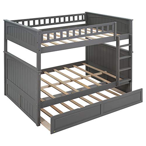 Twin Over Full Bunk Bed with Slide and Stairs for Kids E212