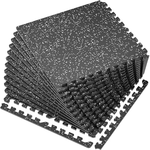 24 Pcs Interlocking EVA Foam Gym Mats with Rubber Top, Black A6287