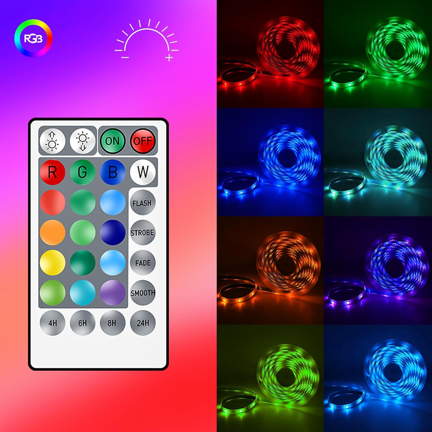 RGB LED Strip Lights Battery Powered, 16.4FT 150 LED, Remote Control, Dimmable S61602