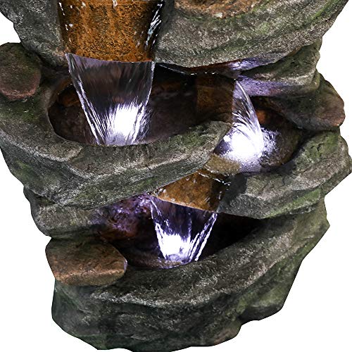 40" High 6-Tier Cascading Rock Outdoor Water Fountain with LED Lights for Garden Patio Yard Decor P631596