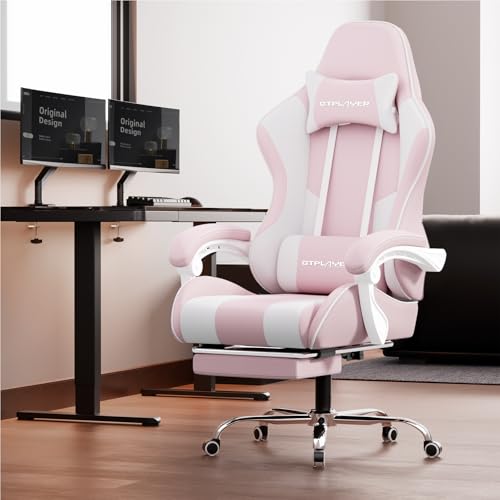 Gaming Chair with Footrest and Lumbar Support, Height Adjustable, 360° Swivel, Blue U7447