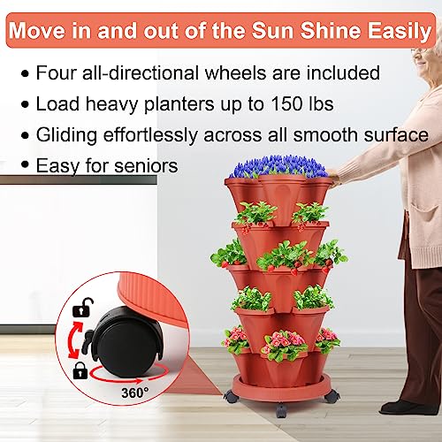 Stackable Planters 7-Tier Vertical Garden Tower with Removable Wheels T398400