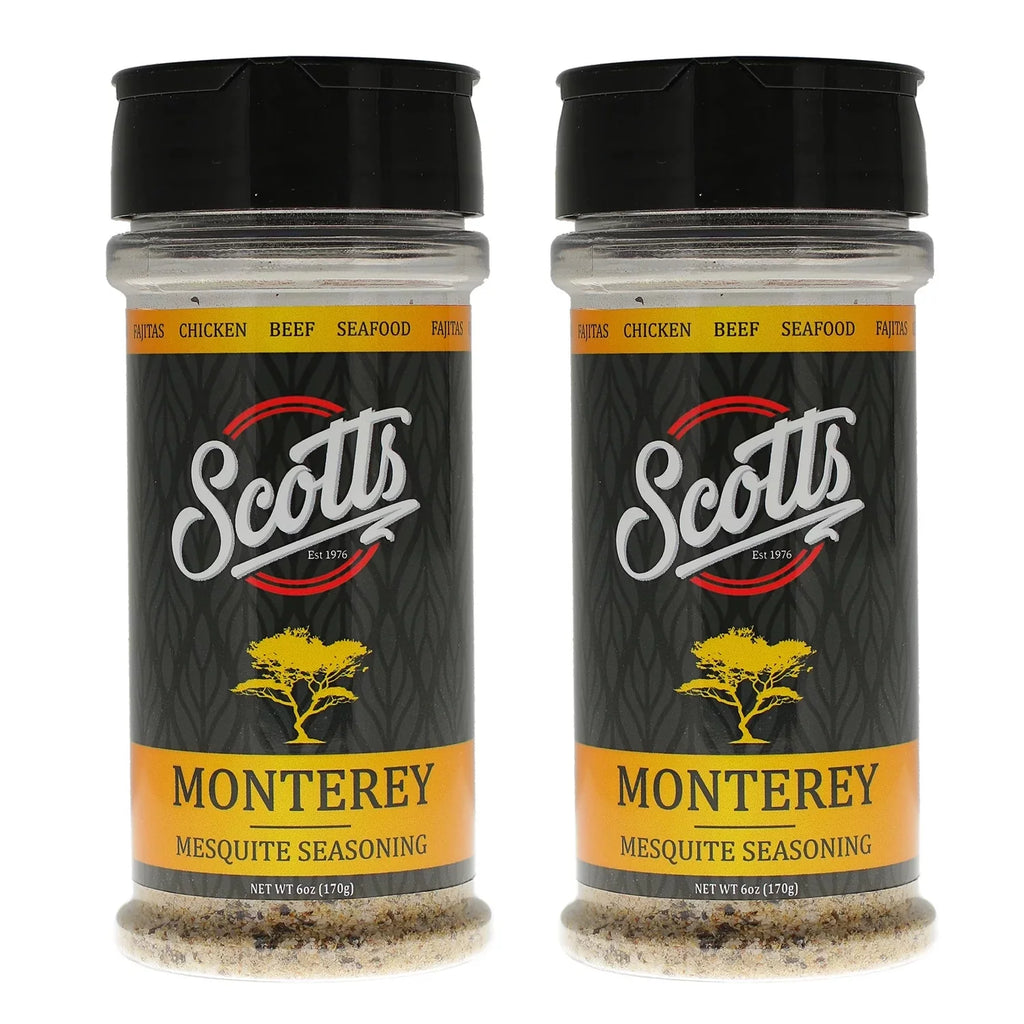 Scotts Seasonings and Marinades Mesquite-Infused Monterey Seasoning Twin Pack - Ideal for Steaks, Fish, Fajitas, Chicken, Beef, Seafood, 6 oz - Smokehouse Flavor Enhancer