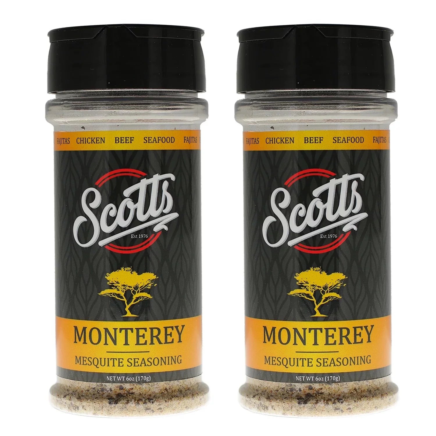 Scotts Seasonings and Marinades Mesquite-Infused Monterey Seasoning Twin Pack - Ideal for Steaks, Fish, Fajitas, Chicken, Beef, Seafood, 6 oz - Smokehouse Flavor Enhancer