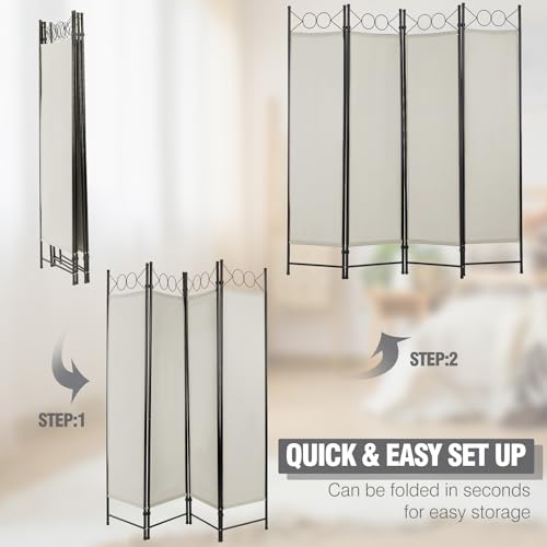 4 Panel Room Divider 6FT Steel Frame Folding Privacy Screen S6430