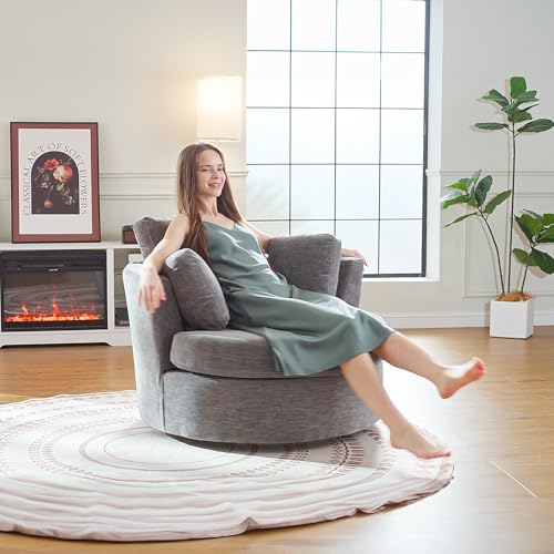 Swivel Barrel Chair with Ottoman for Living Room Bedroom, White W553228