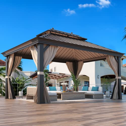 12x16 ft Hardtop Gazebo with Galvanized Steel Roof, Curtains and Netting V821
