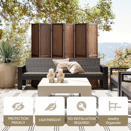Wooden Pegboard Room Divider, 5.6Ft Folding Privacy Screen P5676