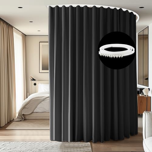 Ceiling Mounted Room Divider Curtain Track Set, Blackout Panel, White Rail, 8.3 x 7 ft K66131
