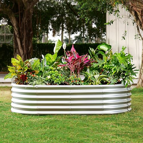 Galvanized Raised Garden Bed Kit, Oval Metal Planter Box for Vegetables E707229