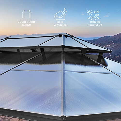 10'x13' Hardtop Gazebo with Polycarbonate Double Roof, Aluminum Frame, Curtains and Netting N263