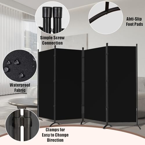 4 Panel Folding Room Divider Privacy Screen with Steel Frame P539789