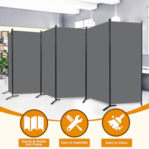 Room Divider Screen 3 Panel Folding Partition with Metal Frame, Grey M4968