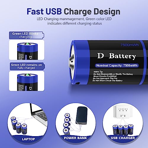 Rechargeable C Cell Batteries with USB-C Cable, 1.5V Lithium, 4 Pack H582