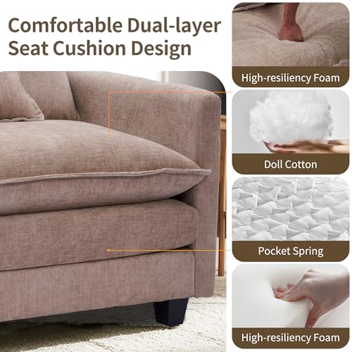 Chenille Lounge Chair with Ottoman, Beige W1064