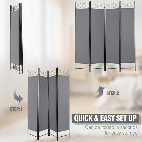 4 Panel Room Divider 6FT Steel Frame Folding Privacy Screen S6430