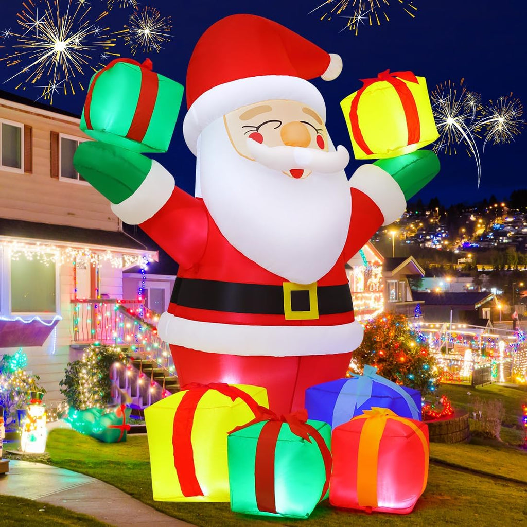 6 ft Christmas Santa Inflatables Outdoor Decorations with Present Boxes and Built-in LEDs H171