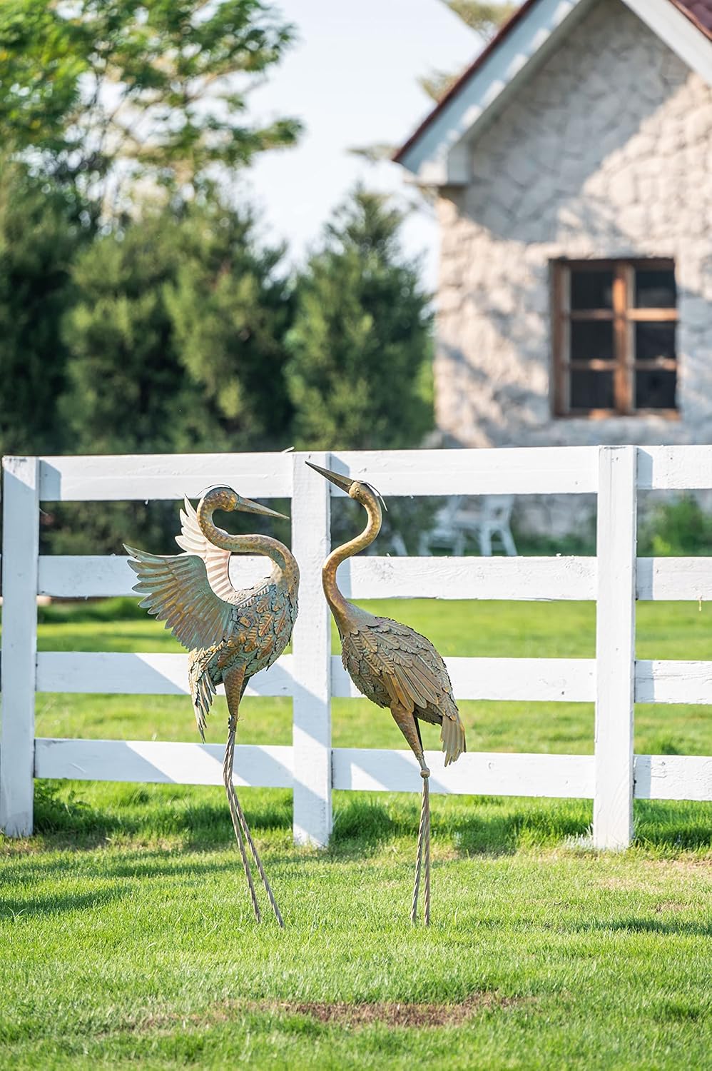 Outdoor Large Crane Bird Metal Garden Art Heron Sculptures Statues Lawn Ornaments T676597