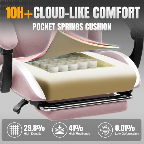 Gaming Chair Ergonomic Office Chair with Foot Rest, Breathable Fabric Computer Chair with Headrest and Lumbar Support V504535