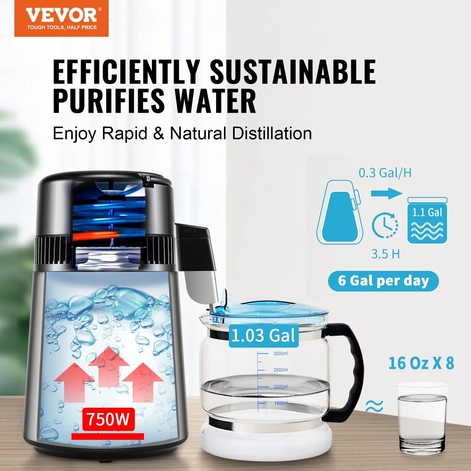 4L Water Distiller Purifier Machine Countertop Stainless Steel Interior 750W P961678