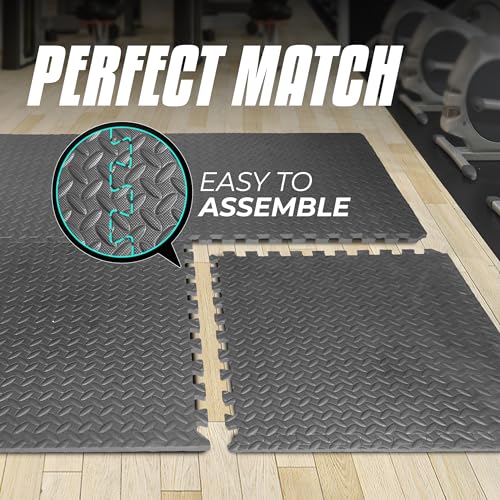 Puzzle Exercise Mat for Home Gym, EVA Interlocking Foam Floor Tiles with Border I79139