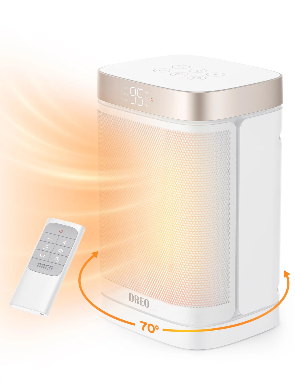Dreo Atom One Space Heater with Remote, 70°Oscillating Electric Heaters with Digital Thermostat, 1500W PTC Ceramic Heater, 12h Timer, 37dB Quiet Safety Heating, Portable Heater for Home Office, White