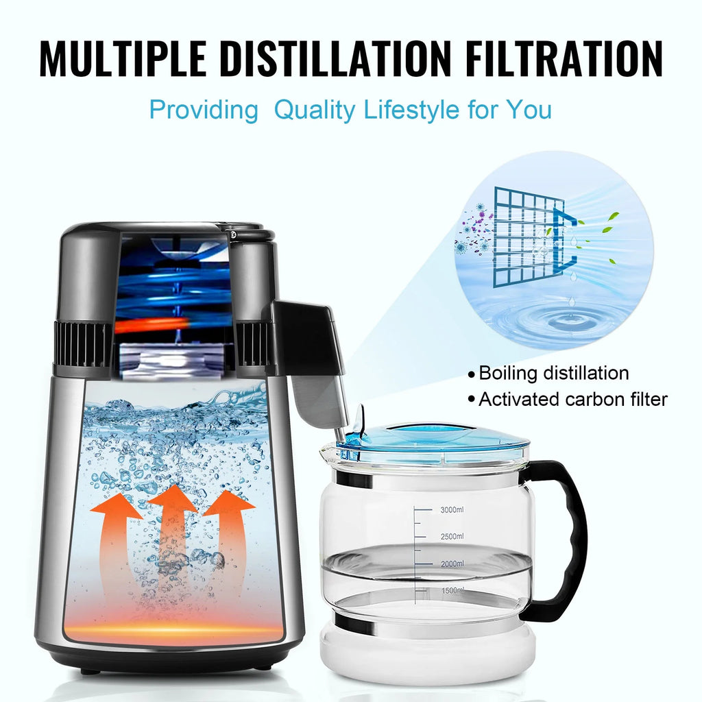 4L Water Distiller Purifier Machine Countertop Stainless Steel Interior 750W P961678