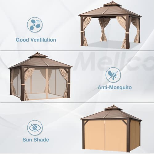 12x16 ft Hardtop Gazebo with Galvanized Steel Roof, Curtains and Netting V821