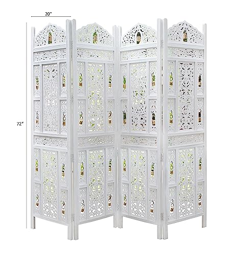 4 Panel Folding Wood Room Divider, Antique Brown, 72 x 80 L396608