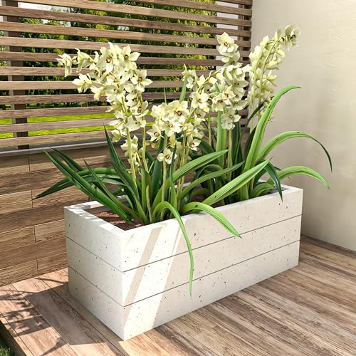 Modern Fiberstone and Clay Rectangular Planter with Drainage Holes Y7177