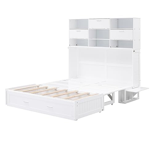 Queen Size Murphy Bed with Cabinet and LED Lights P178570