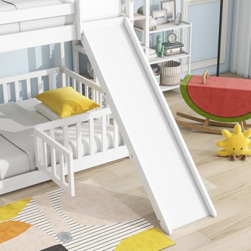 Twin Over Full Bunk Bed with Slide and Storage Stairs C57577